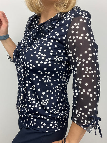 FAITH ruffle top polka dot navy/white