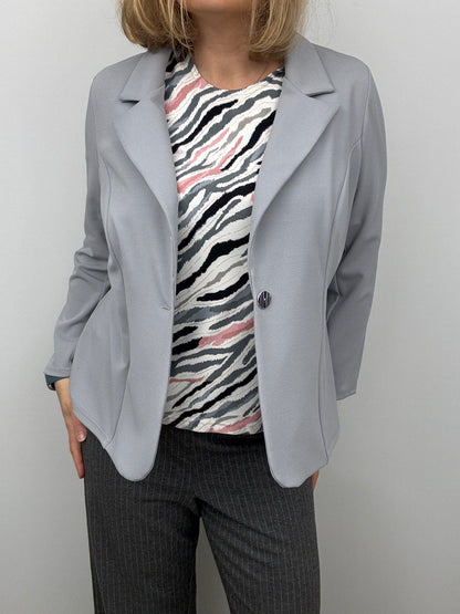 Silver grey fabric jacket with lapel collar