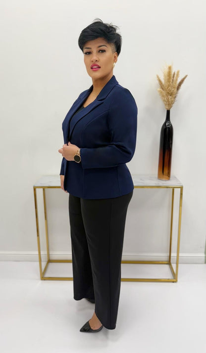 Navy fabric jacket with lapel collar
