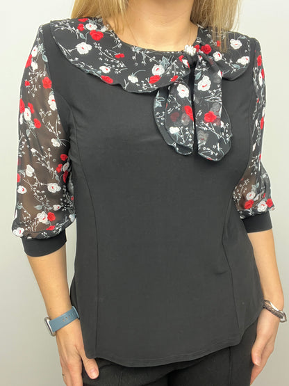 CAROL top with bow detail at neckline