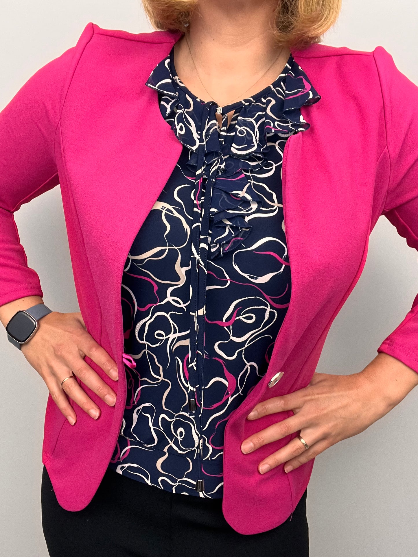 Fuchsia One-button fabric jacket