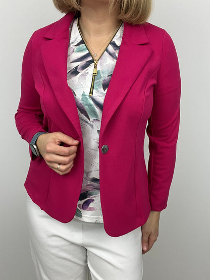Fuchsia fabric jacket with lapel collar