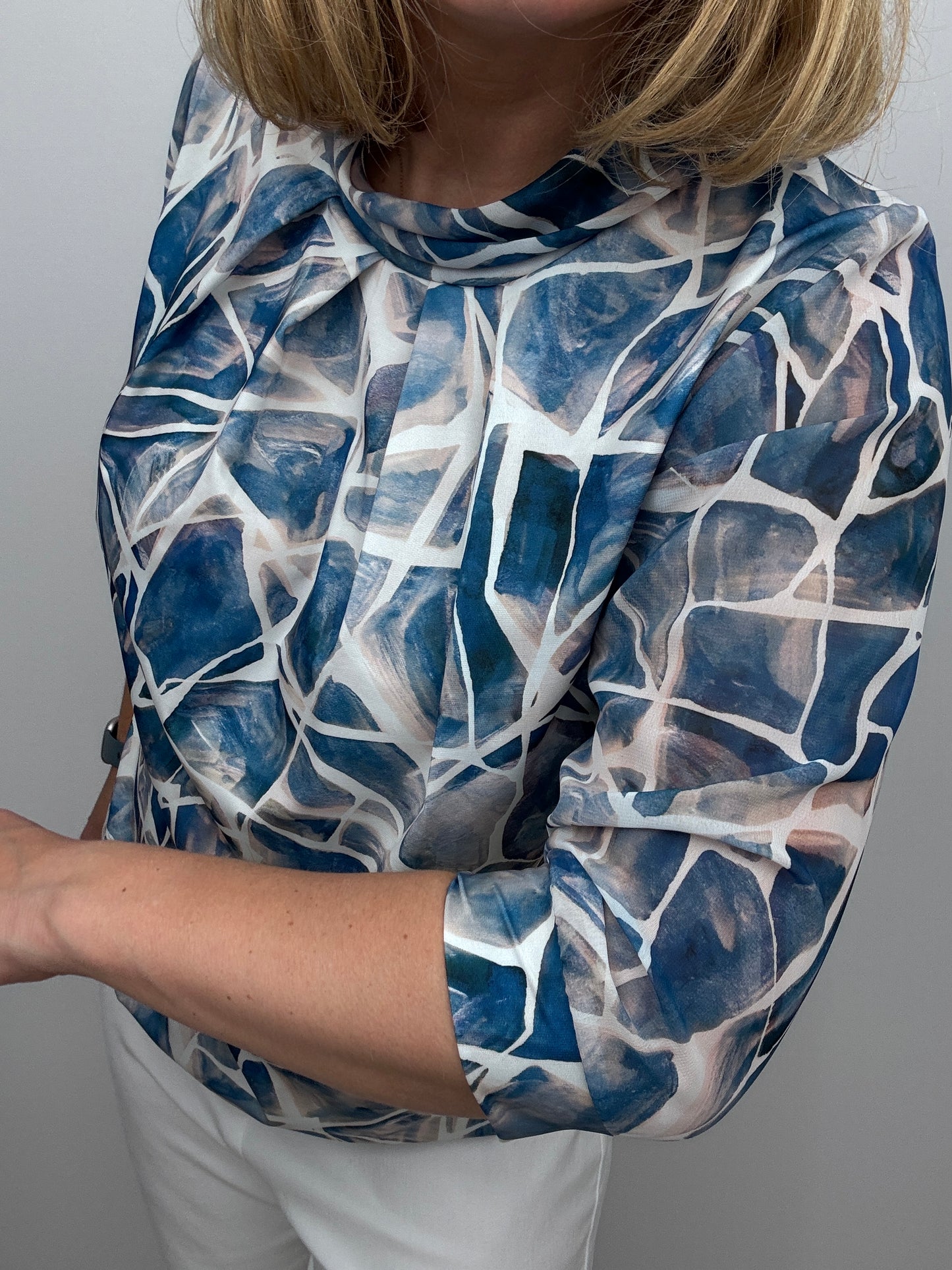 FREYA high neck top with gently elasticated hem
