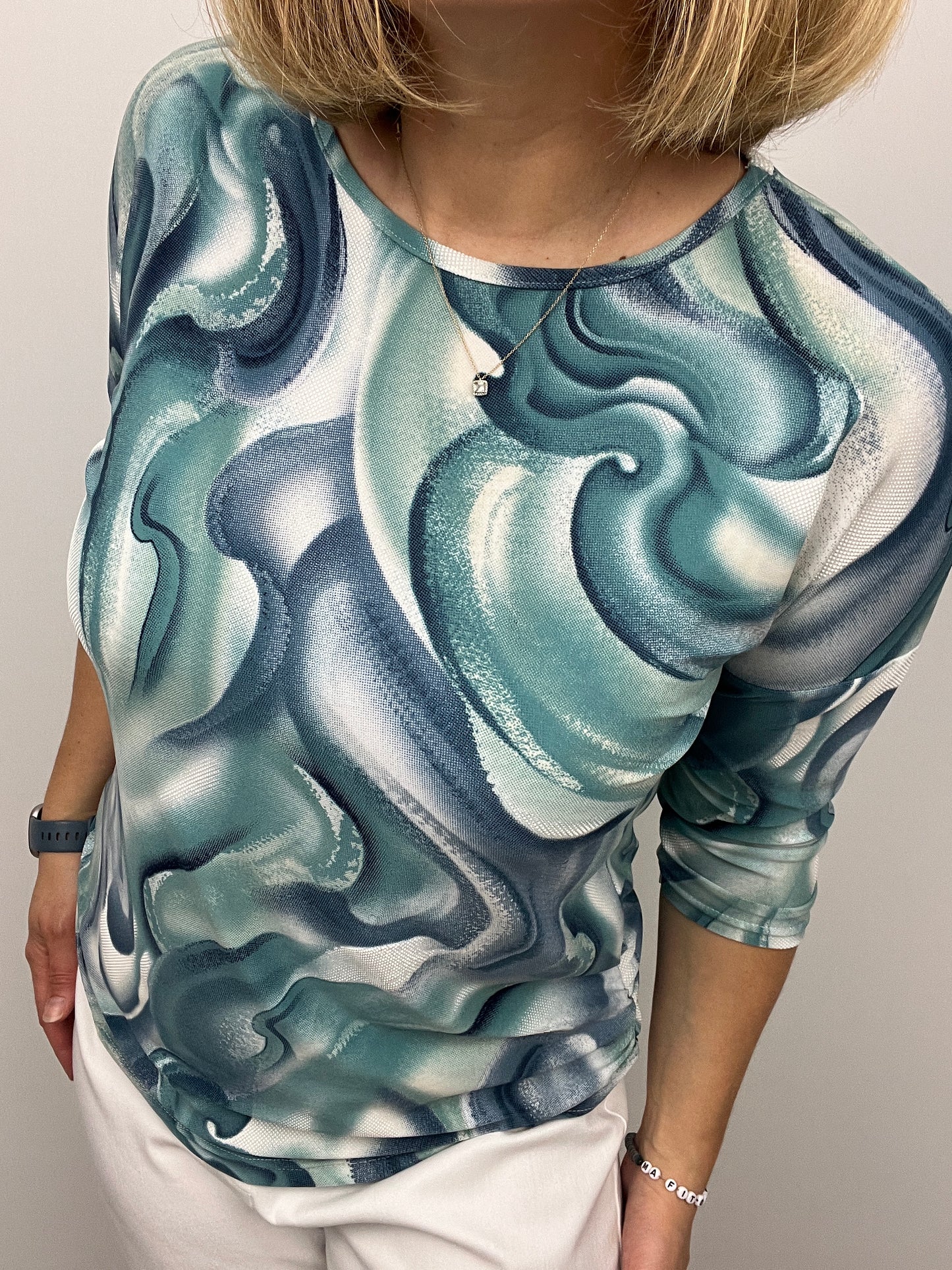 SANDRA round neck top with ruched sides