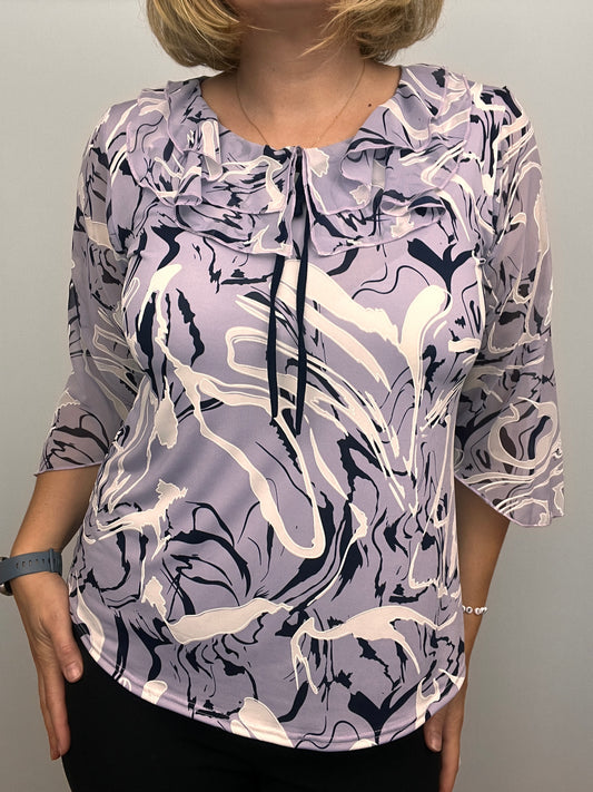 ZARA Double ruffle round neck top