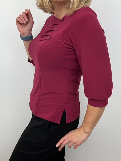 POLLY burgundy top with pleated neckline