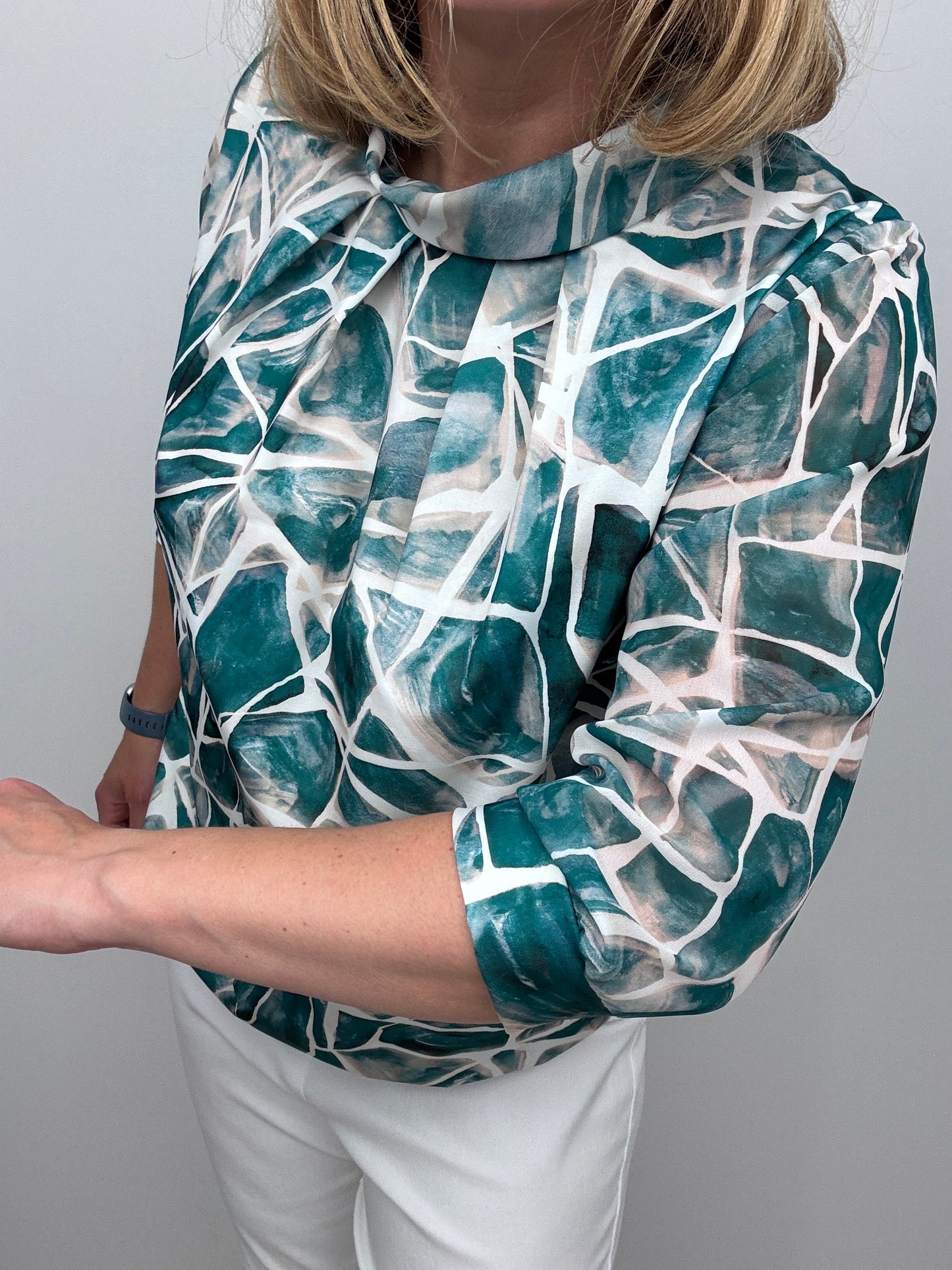 SABRINA high neck top with gently elasticated hem
