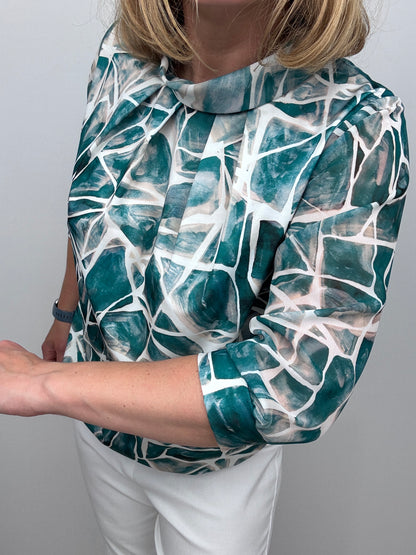 SABRINA high neck top with gently elasticated hem