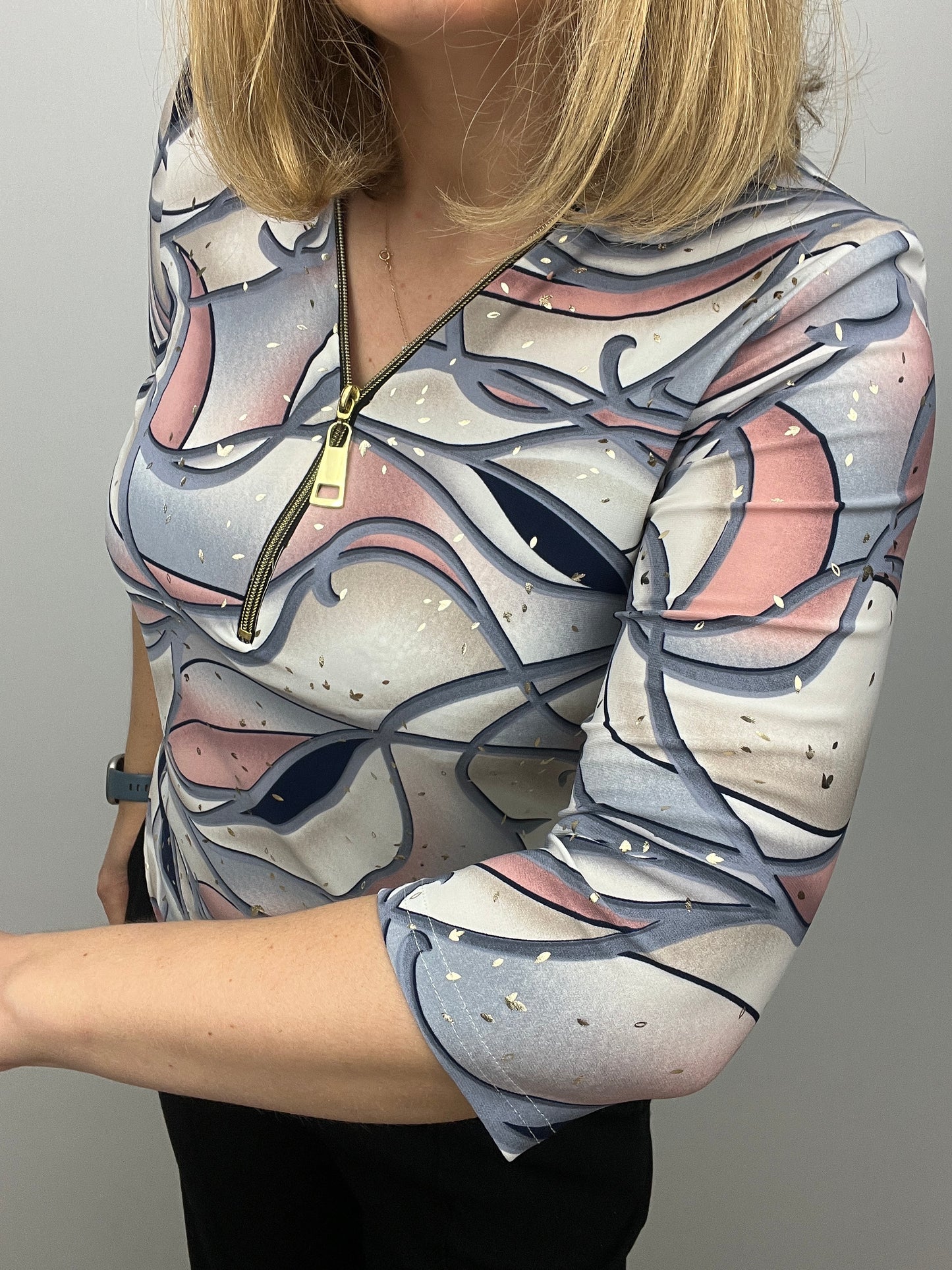 CLAUDIA 3/4 sleeve zip top