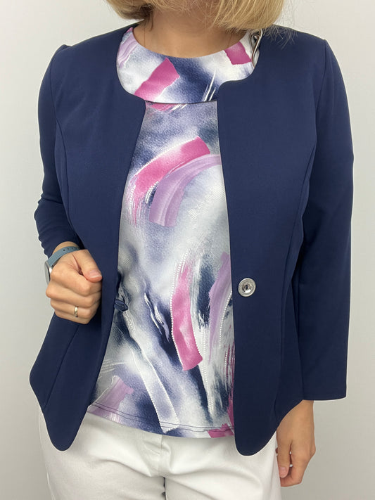 Navy One-button fabric jacket