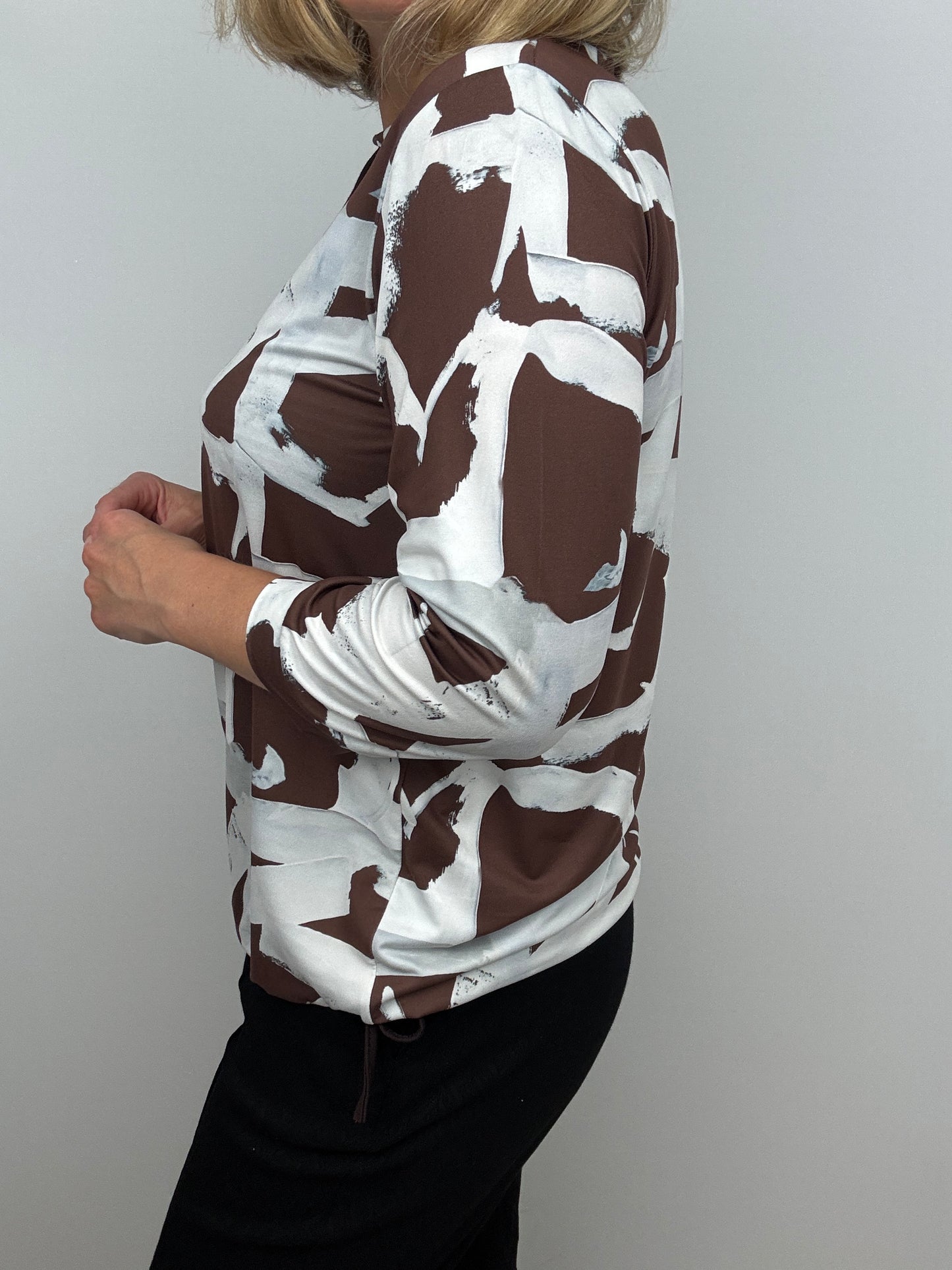 LYNDA soft brushed abstract print high-neck top