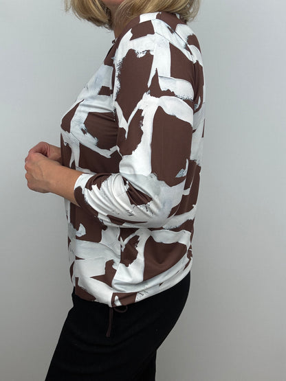 LYNDA soft brushed abstract print high-neck top