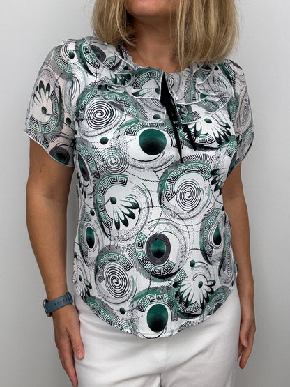 ELLA GRACE Double ruffle round neck top with short sleeve