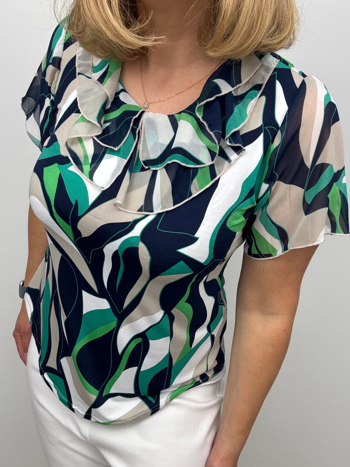 COURTNEY Double ruffle round neck top with short sleeve