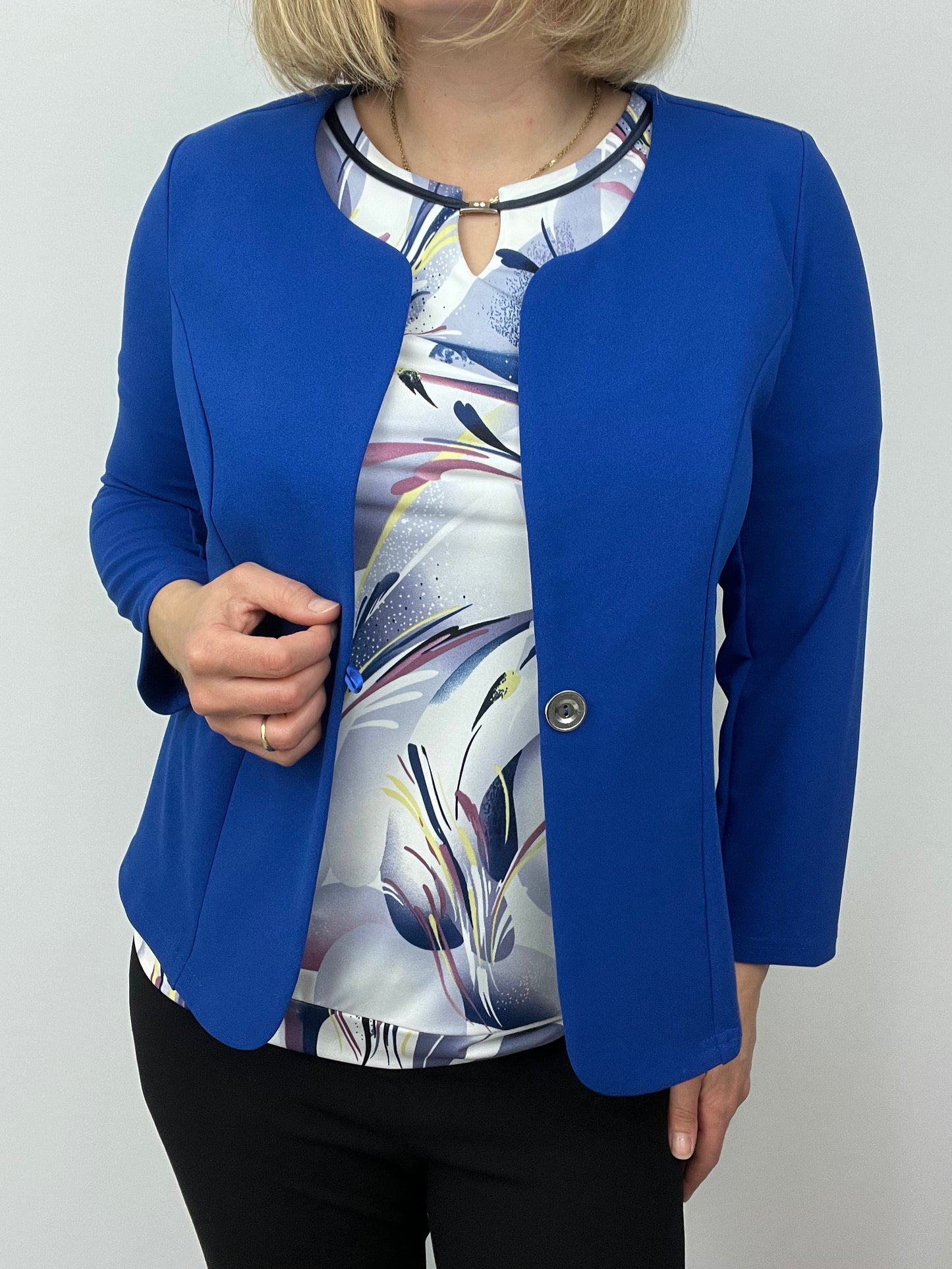 Royal blue One-button fabric jacket