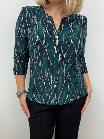 EMERALD green V-neck top with 3 buttons
