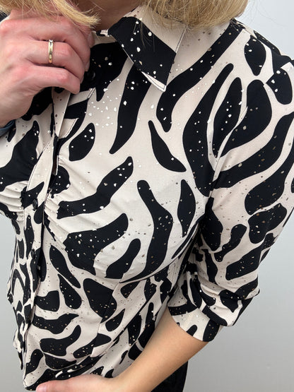 NATALIE black and stone button down blouse
