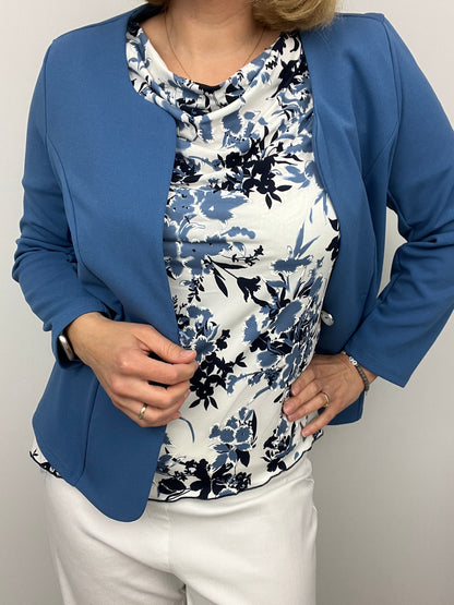 Denim blue One-button fabric jacket