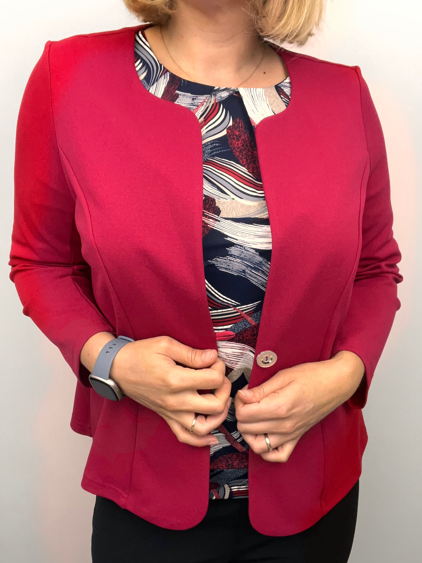 Deep Rose One-button fabric jacket