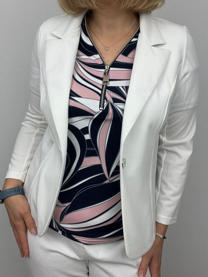 Cream fabric jacket with lapel collar
