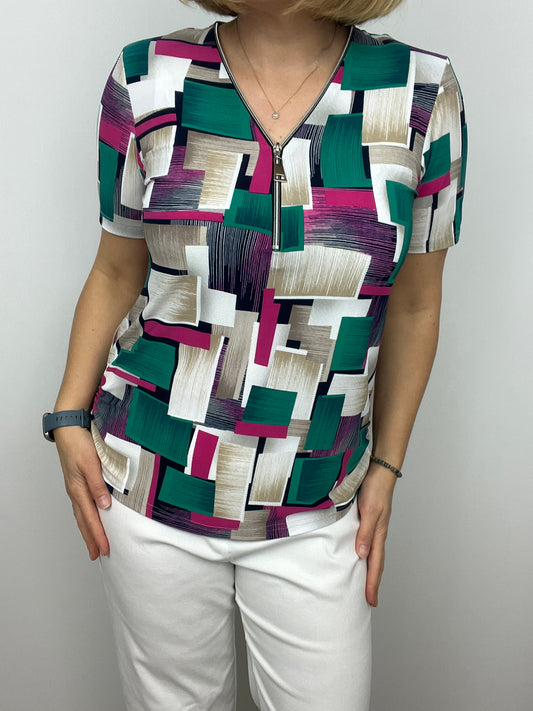 LORETTA short sleeve zip top