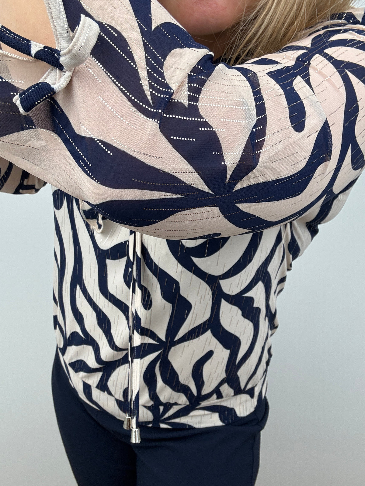 MERCY navy/beige ruffle top
