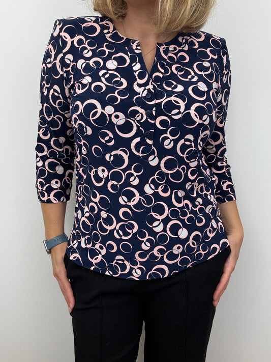 CAMERON navy V-neck top with 3 buttons