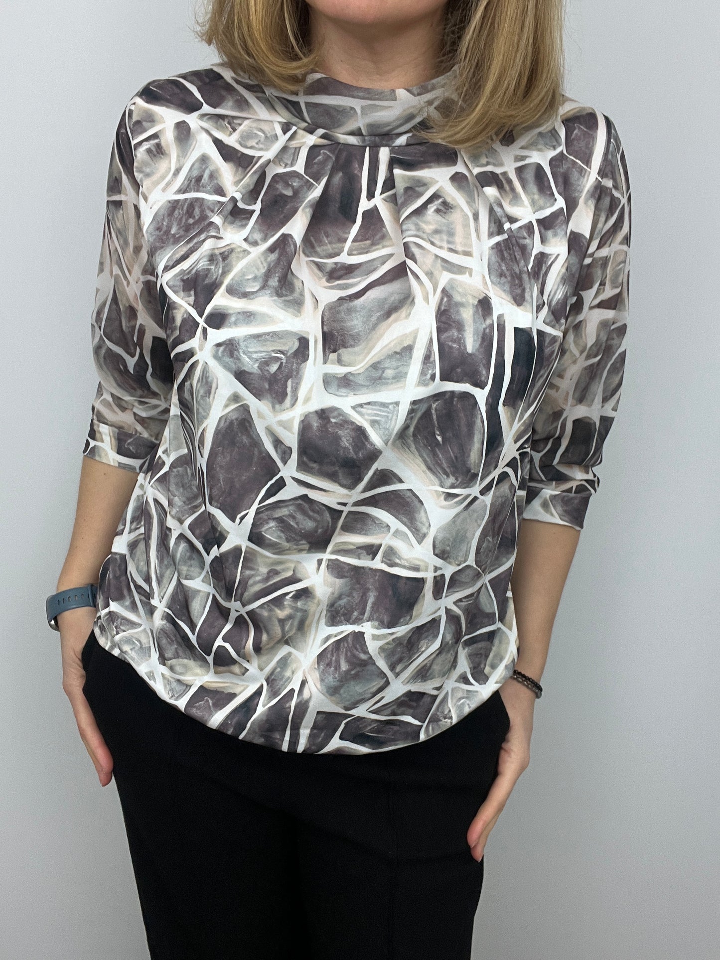 GERALDINE high neck top with gently elasticated hem