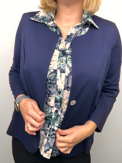 Navy One-button fabric jacket