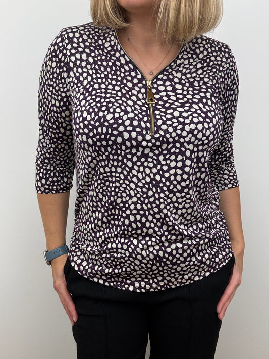 PATRICIA plum 3/4 sleeve zip top