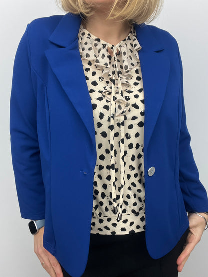 Royal blue fabric jacket with lapel collar