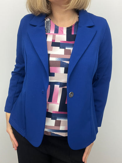Royal blue fabric jacket with lapel collar