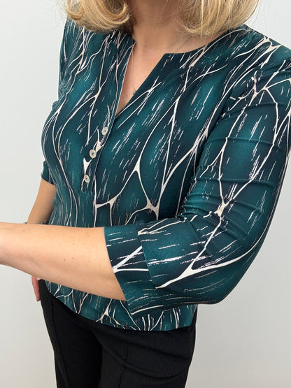 EMERALD green V-neck top with 3 buttons