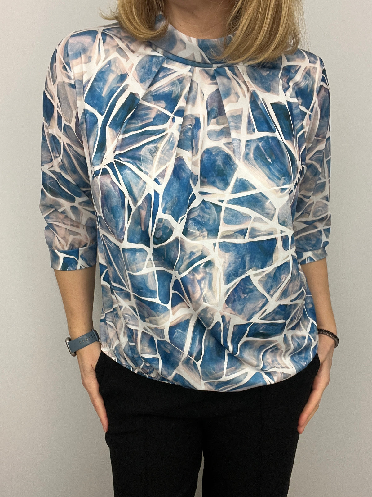 FREYA high neck top with gently elasticated hem