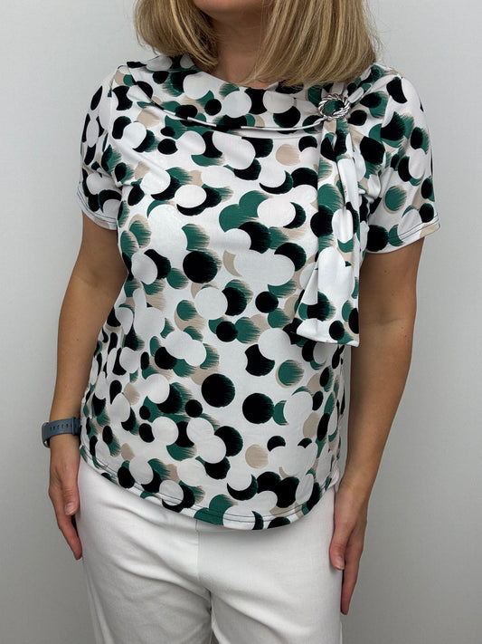 BONNIE top with brooch detail at neckline