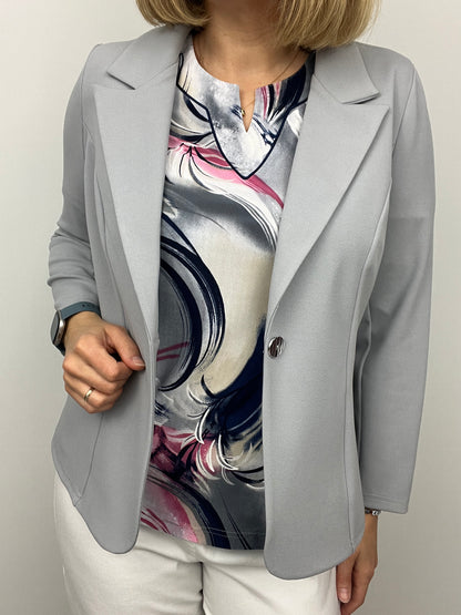 Silver grey fabric jacket with lapel collar