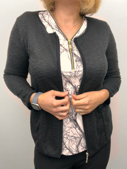 Black fine knit cardigan with zipper and pockets