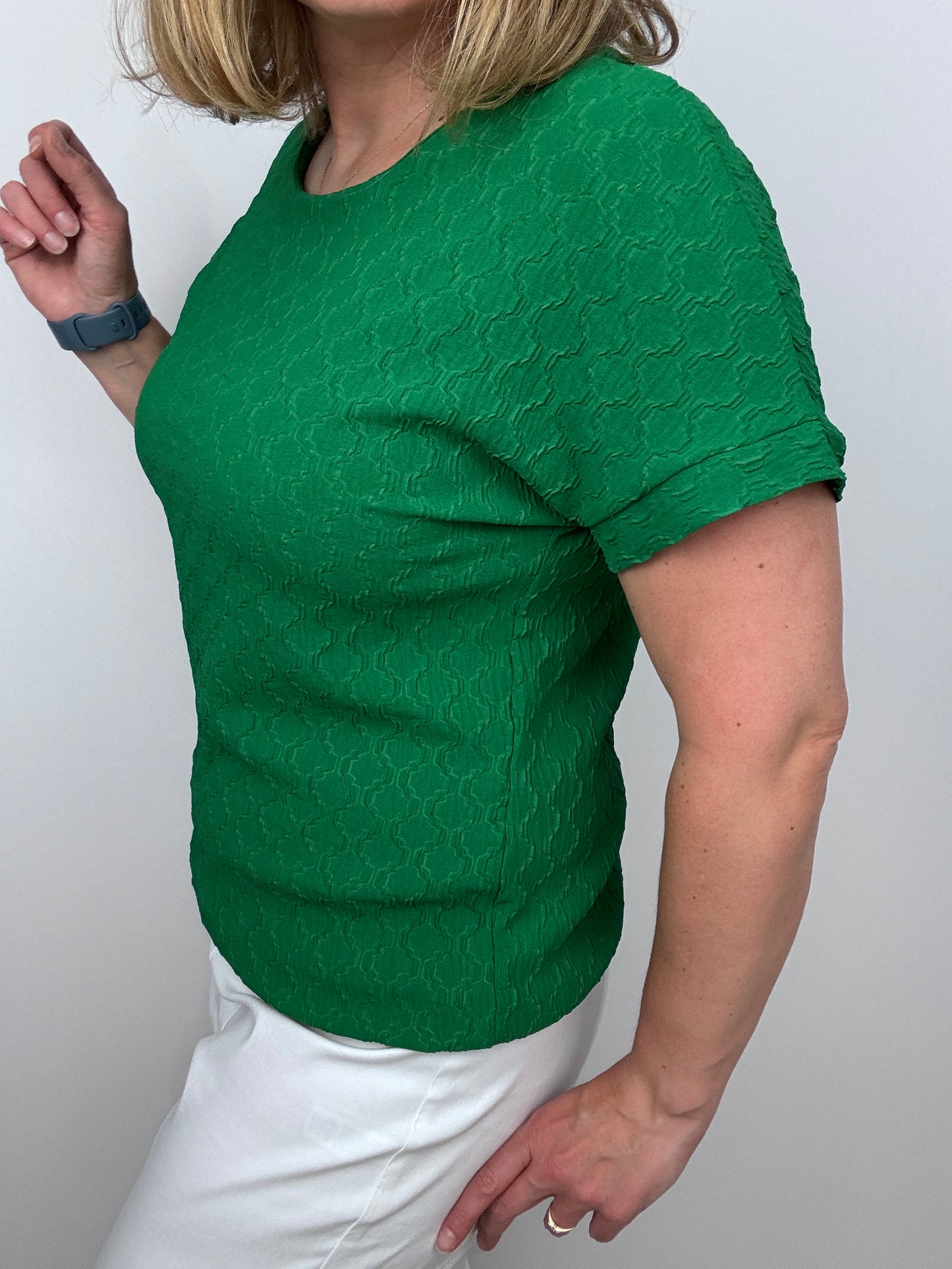 DAVINA textured emerald green top