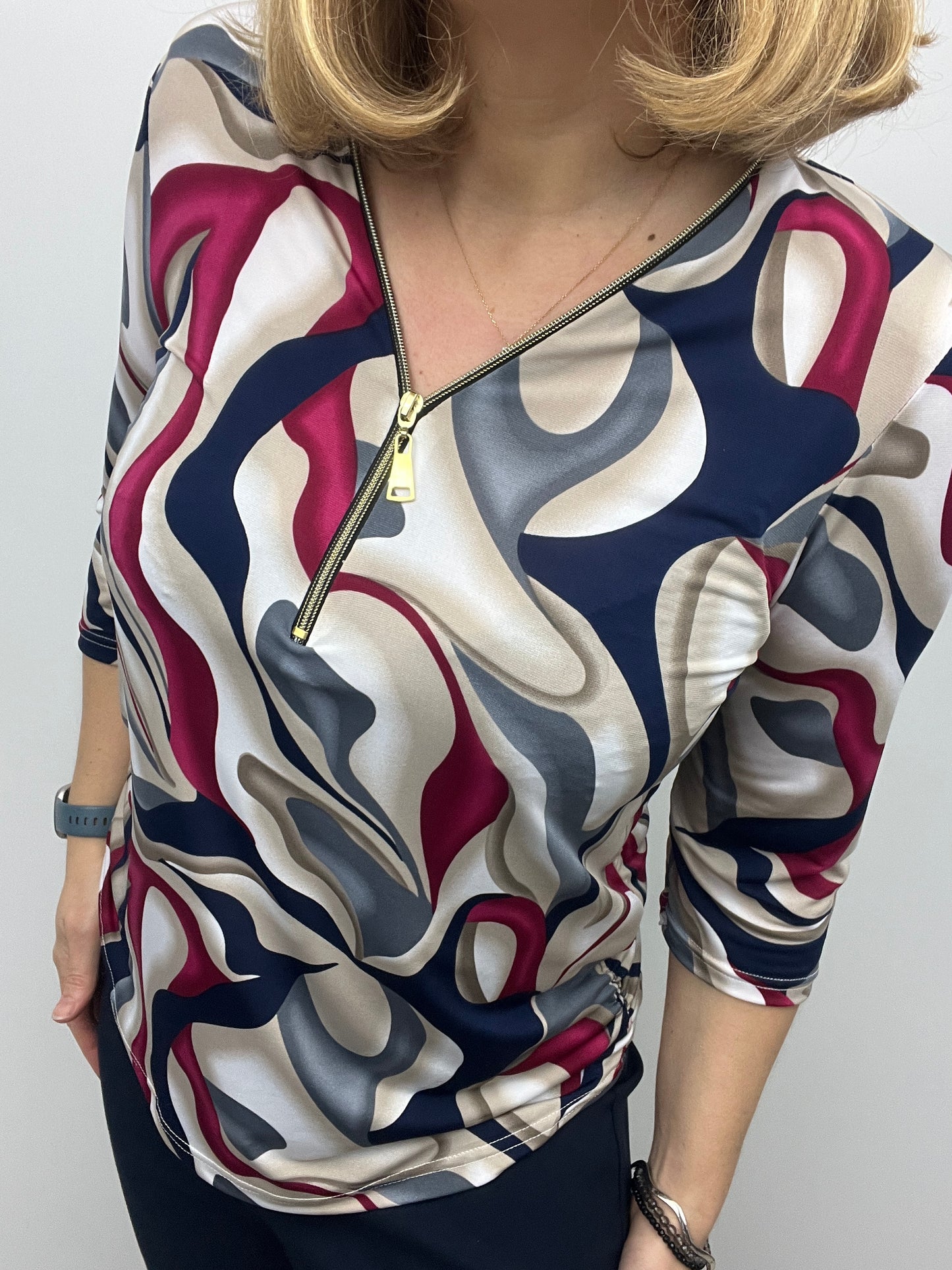 OLYMPIA 3/4 sleeve zip top