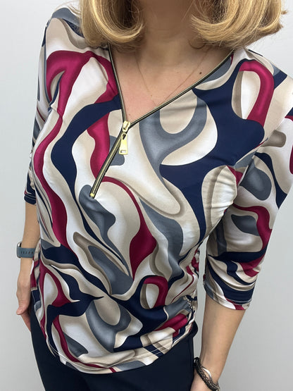 OLYMPIA 3/4 sleeve zip top