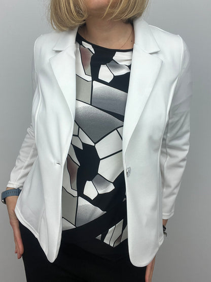 Cream fabric jacket with lapel collar