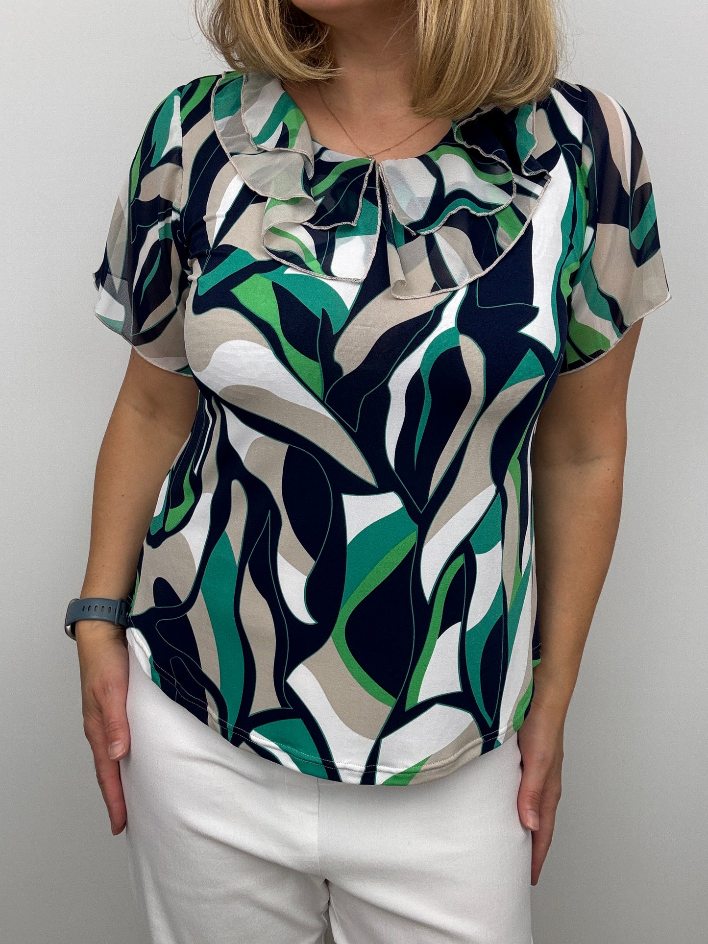 COURTNEY Double ruffle round neck top with short sleeve