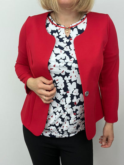 Red One-button fabric jacket