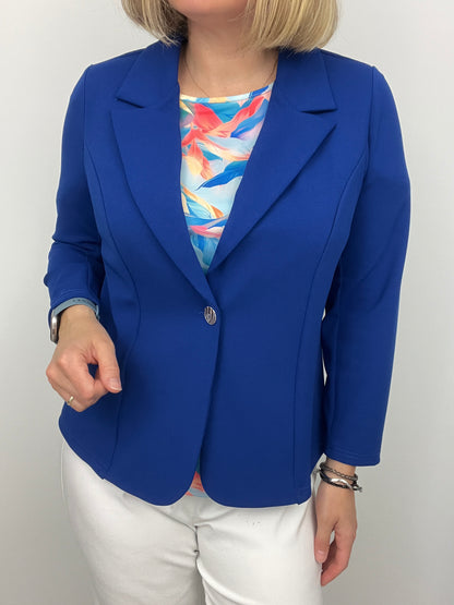Royal blue fabric jacket with lapel collar