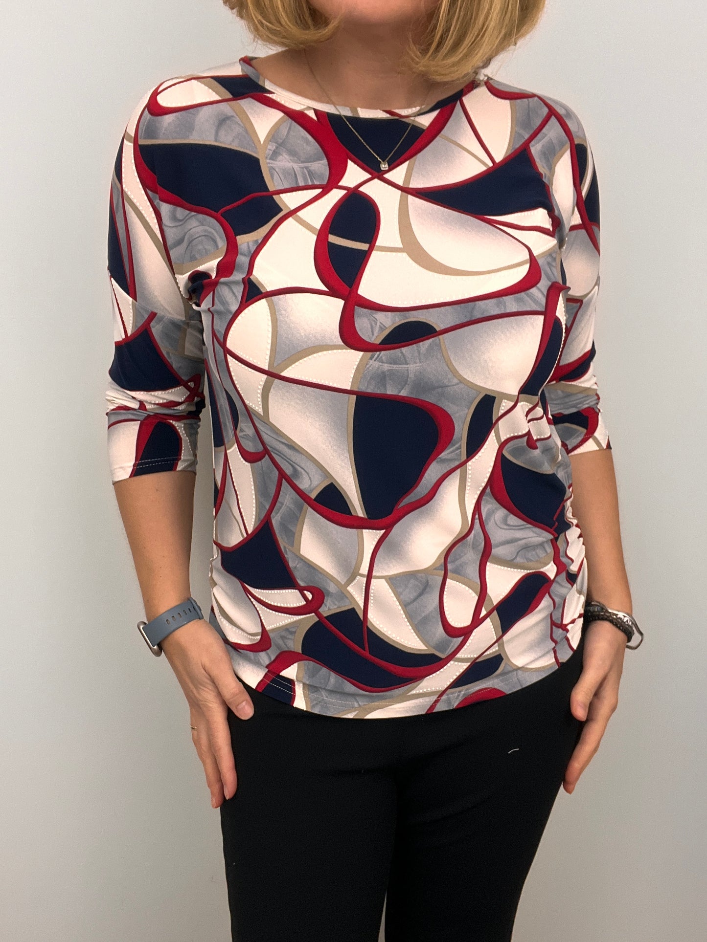 JOAN round neck top with ruched sides