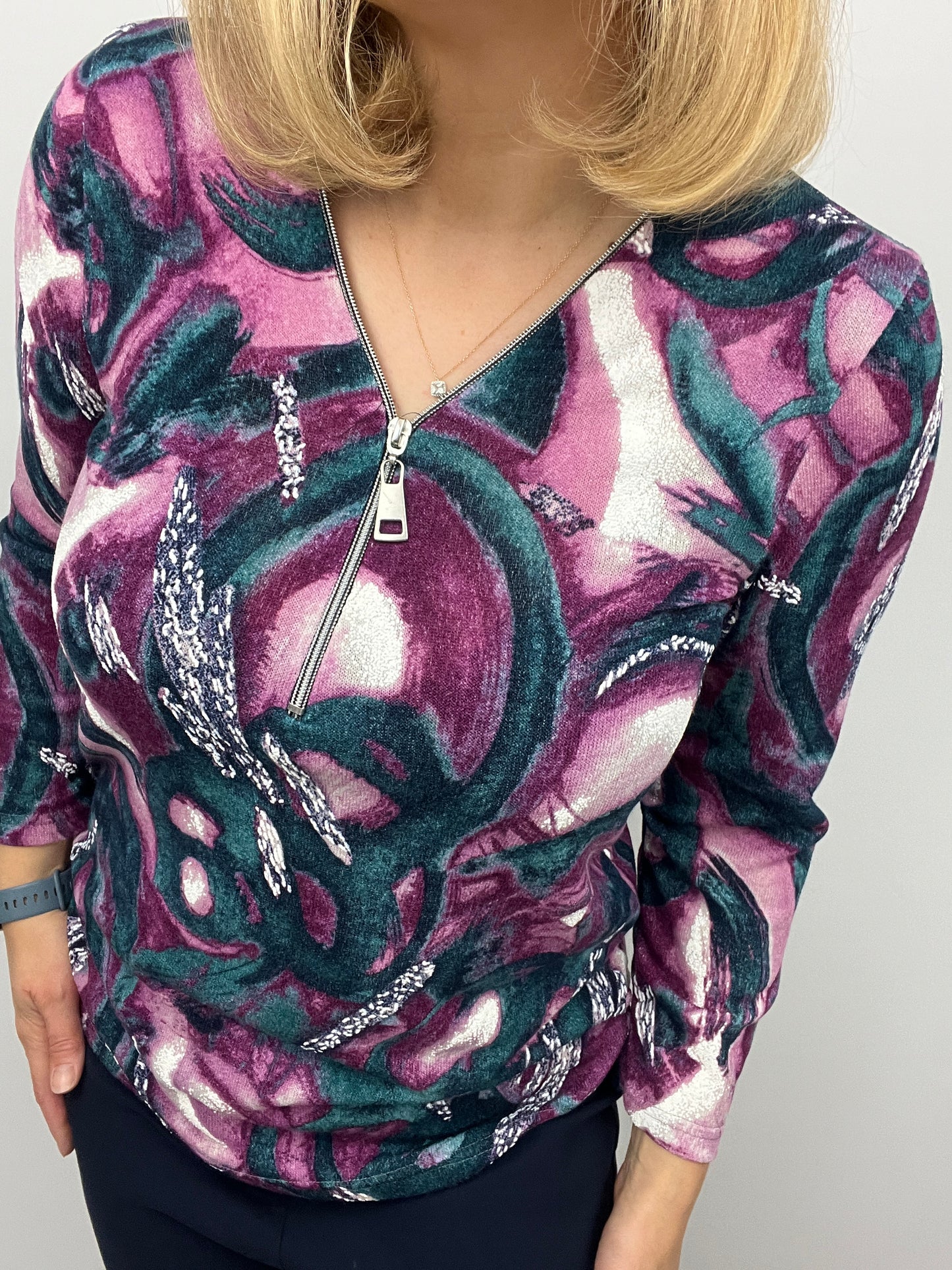 DEIRDRE fine knit zip top