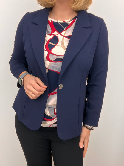 Navy fabric jacket with lapel collar