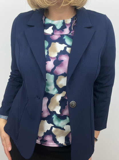 Navy fabric jacket with lapel collar