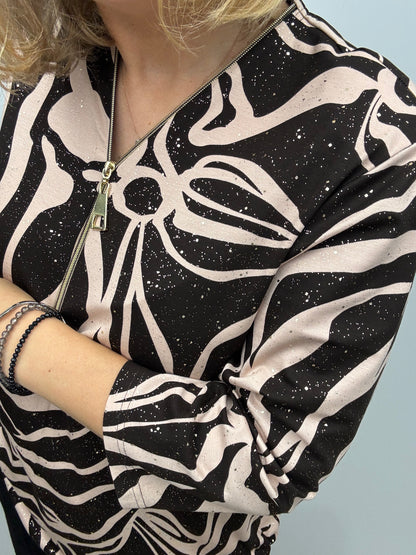 ERICA brown 3/4 sleeve zip top