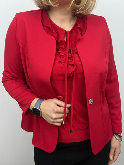 Red One-button fabric jacket